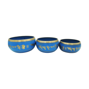 Tazón tibetano dorado con azul set de 3 pz