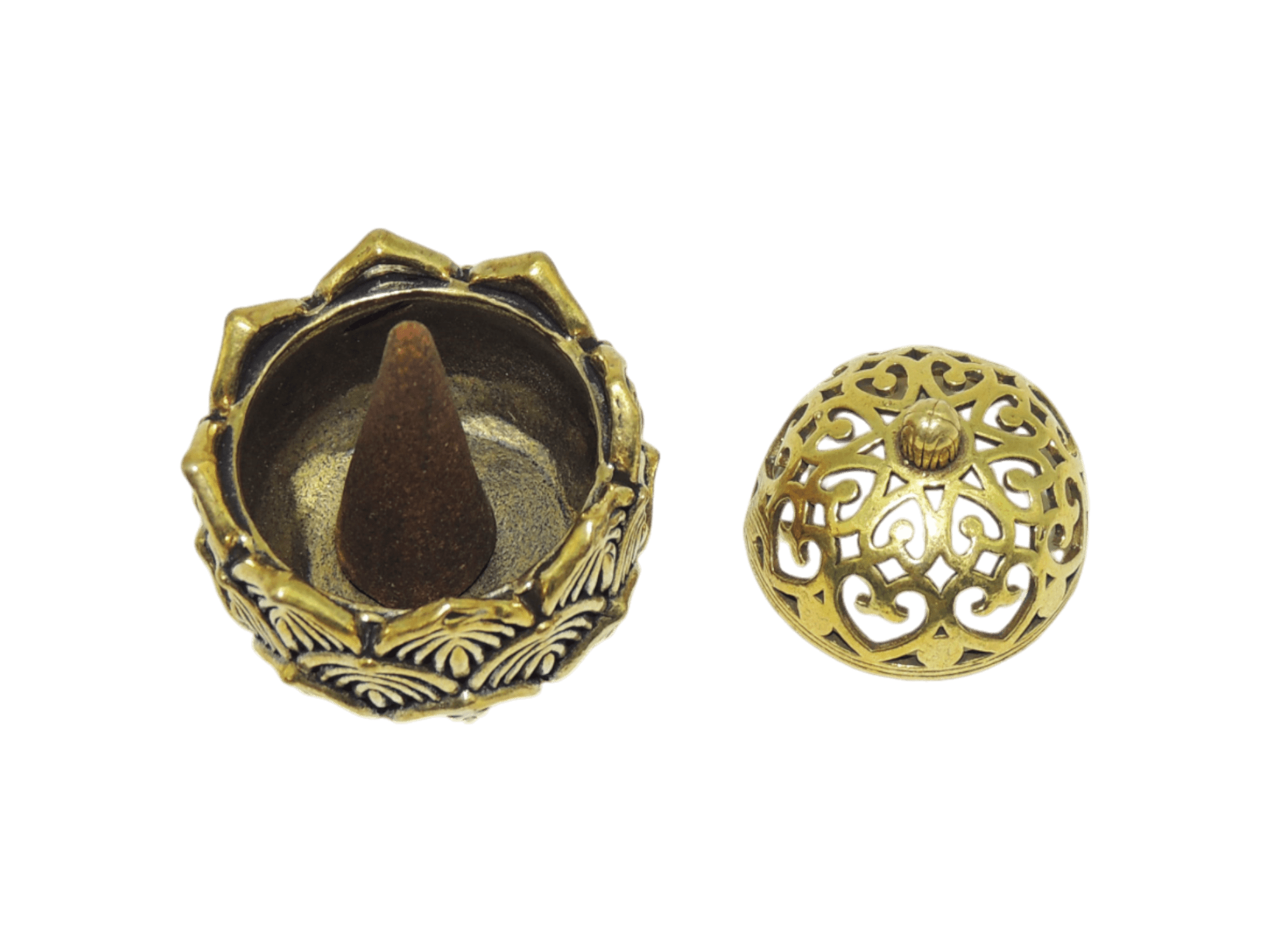 Incensario de bronce con tapa | color dorado - Imagen 2