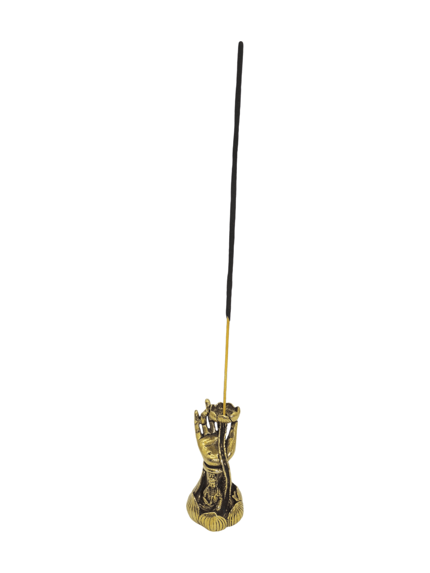 Incensario de bronce en forma de flor con mano de abundancia | color dorado - Imagen 3