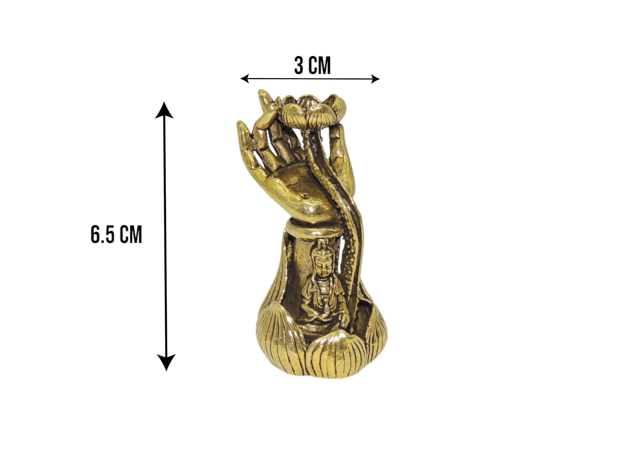 Incensario de bronce en forma de flor con mano de abundancia | color dorado - Imagen 4