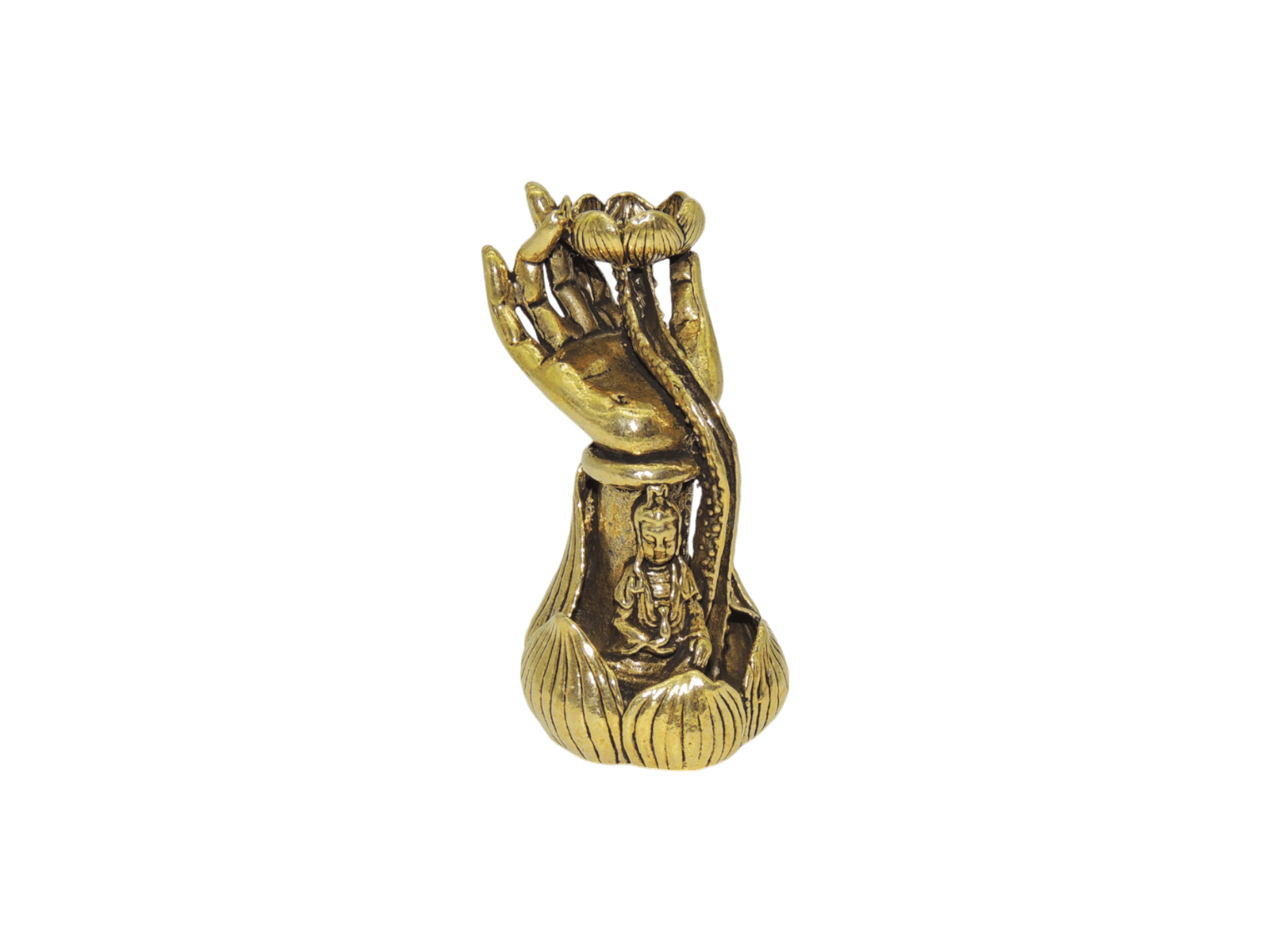 Incensario de bronce en forma de flor con mano de abundancia | color dorado
