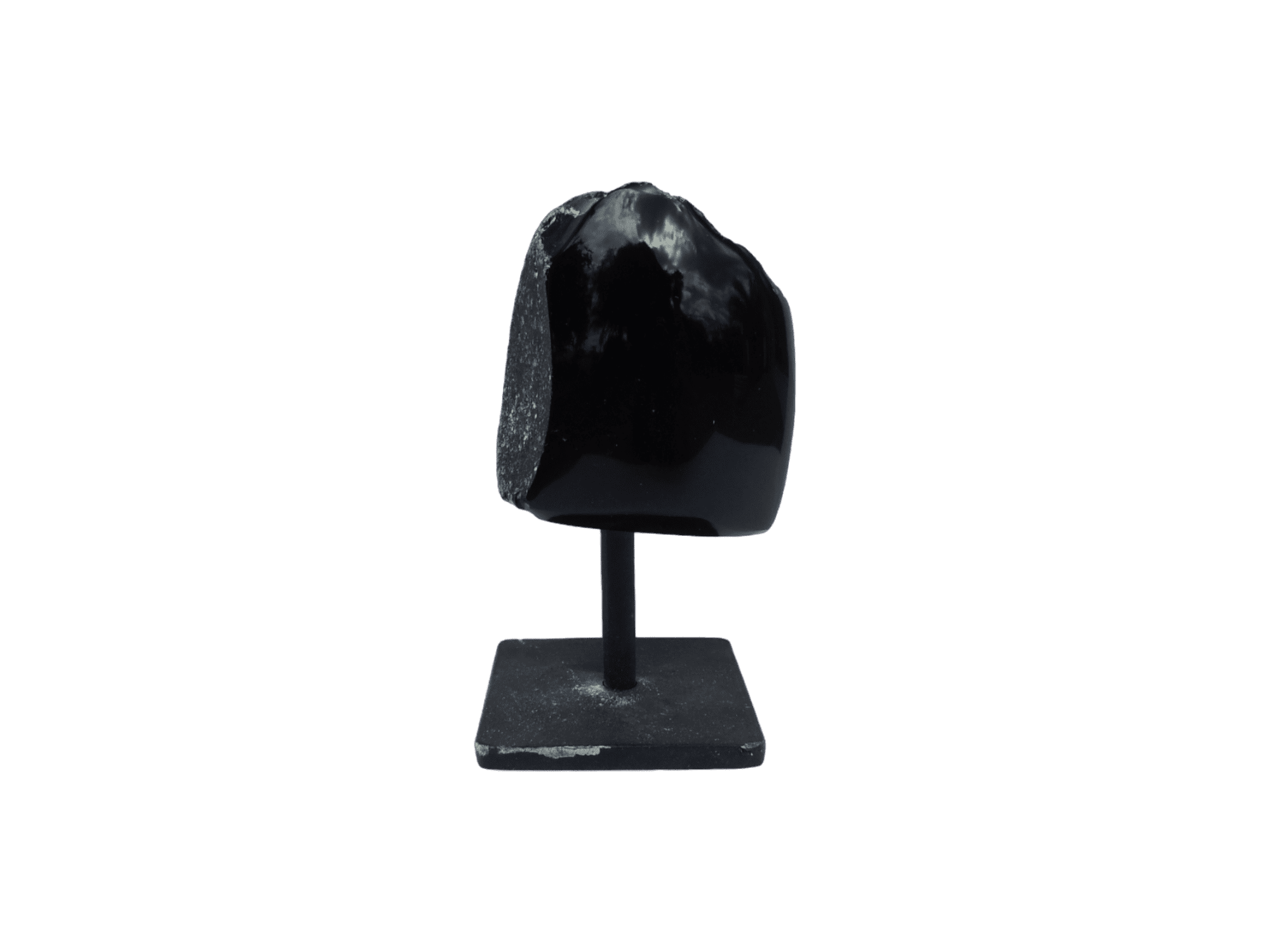 Obsidiana semi pulida con base de metal - Imagen 2