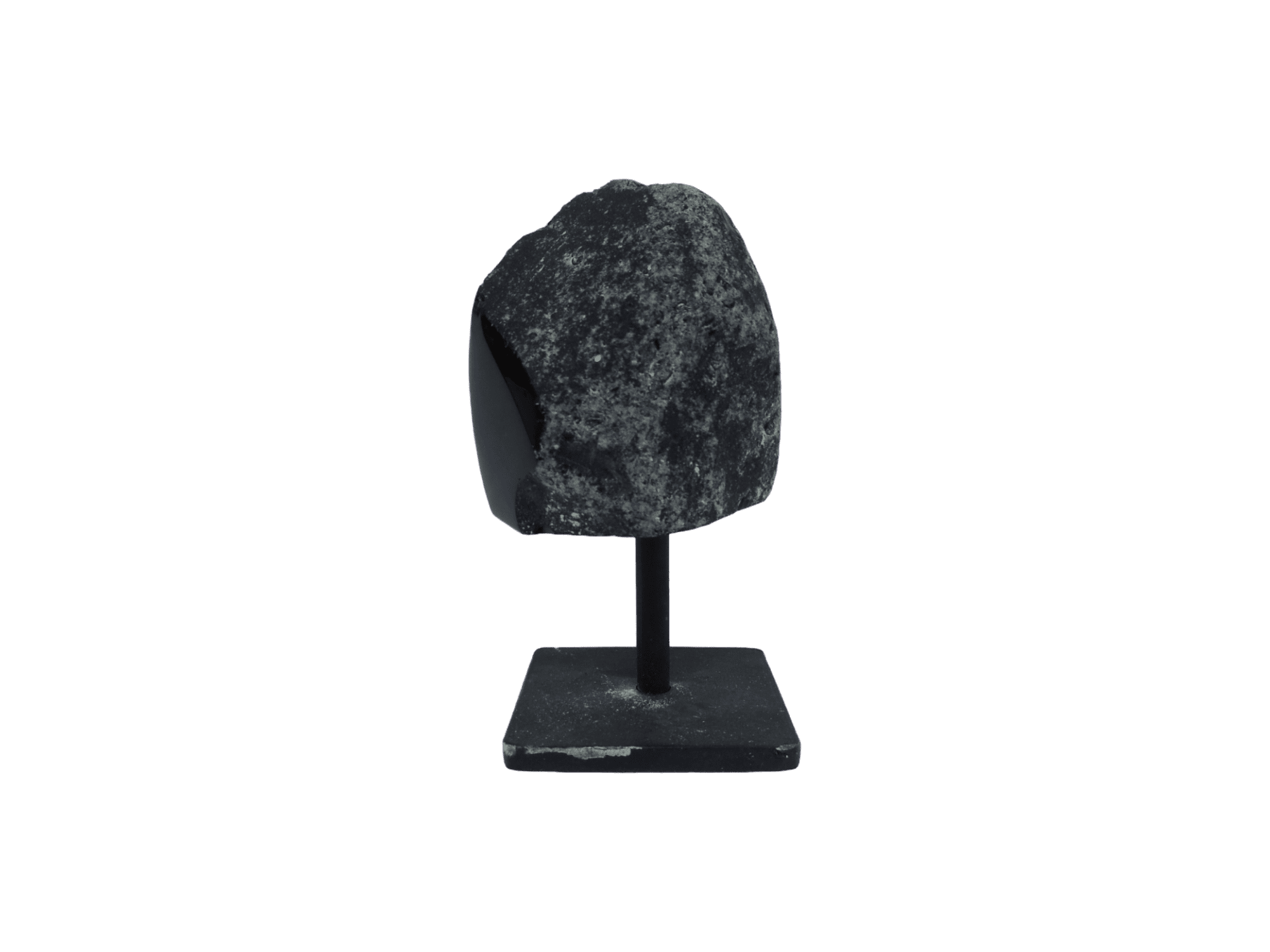 Obsidiana semi pulida con base de metal - Imagen 3