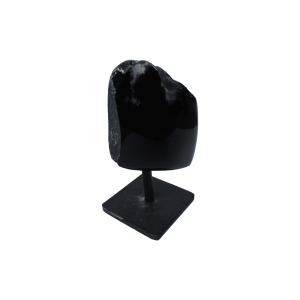 Obsidiana semi pulida con base de metal