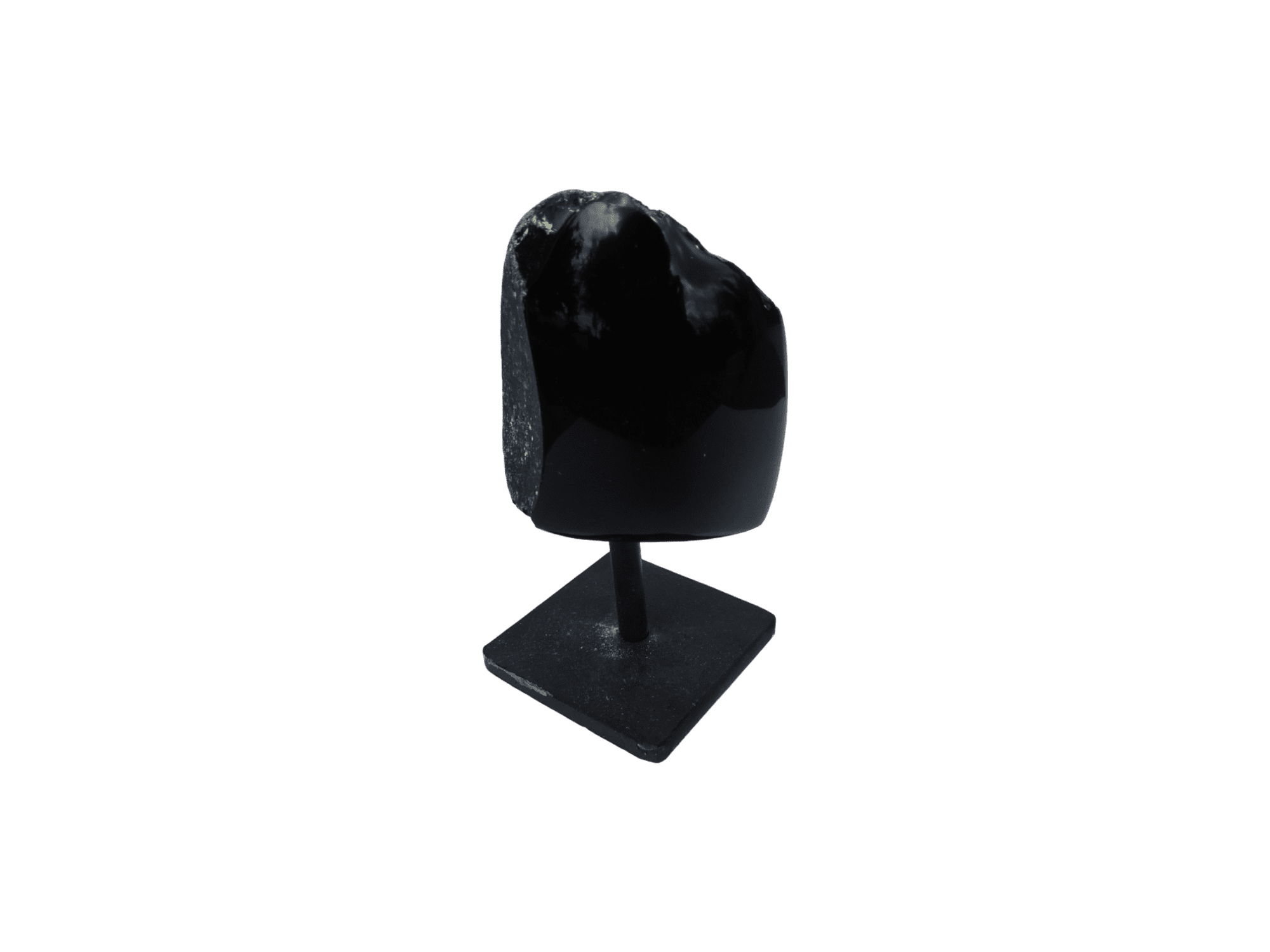 Obsidiana semi pulida con base de metal