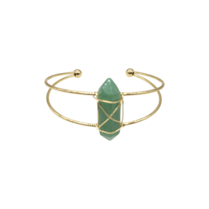 Brazalete doble ajustable con punta de cuarzo verde