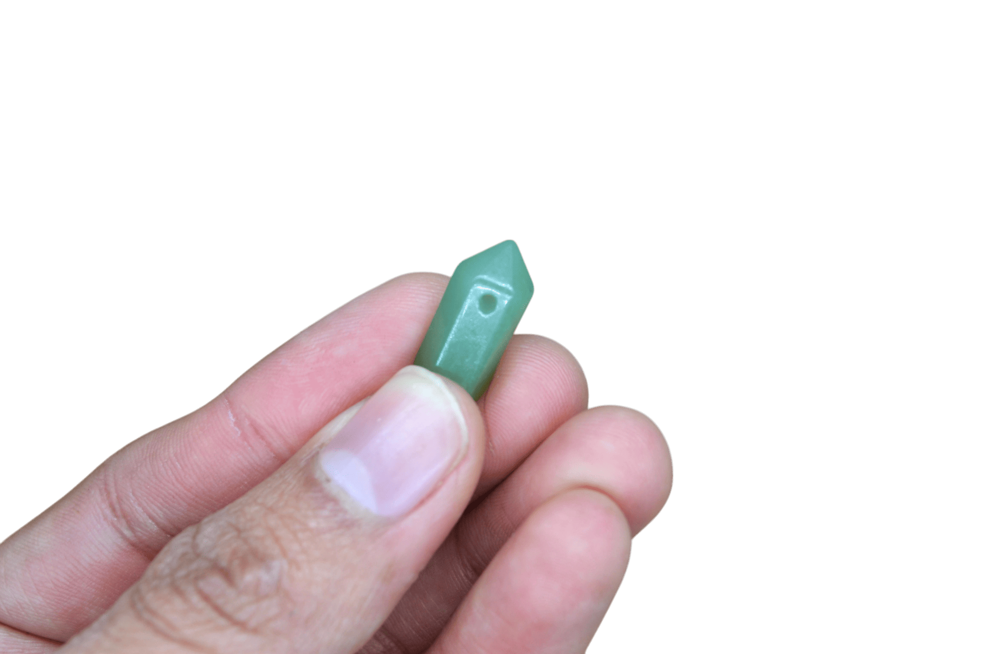 Dije de doble punta mini de piedra jade verde con perforación - Imagen 2