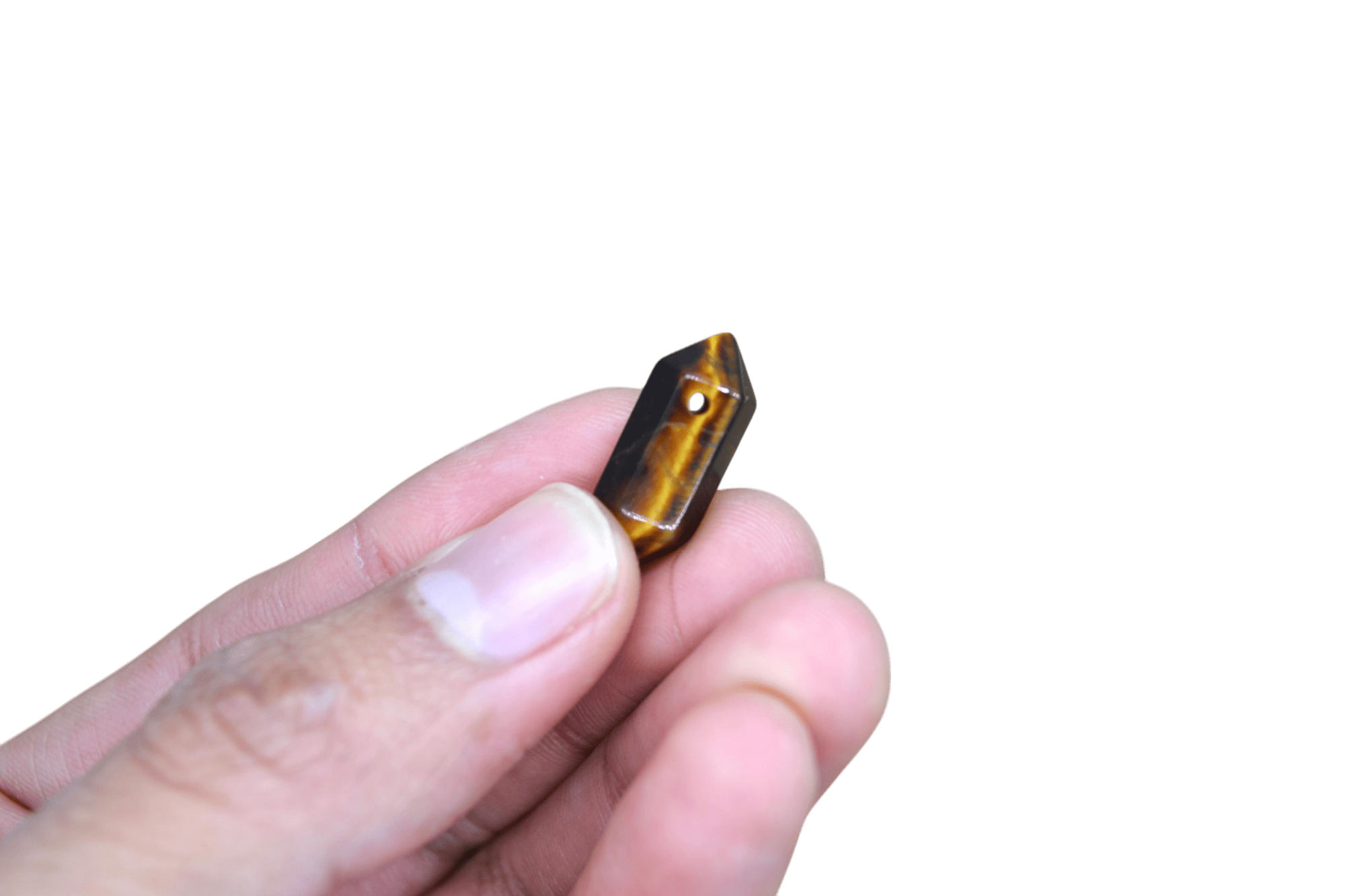 Dije de doble punta mini de piedra ojo de tigre con perforación - Imagen 2