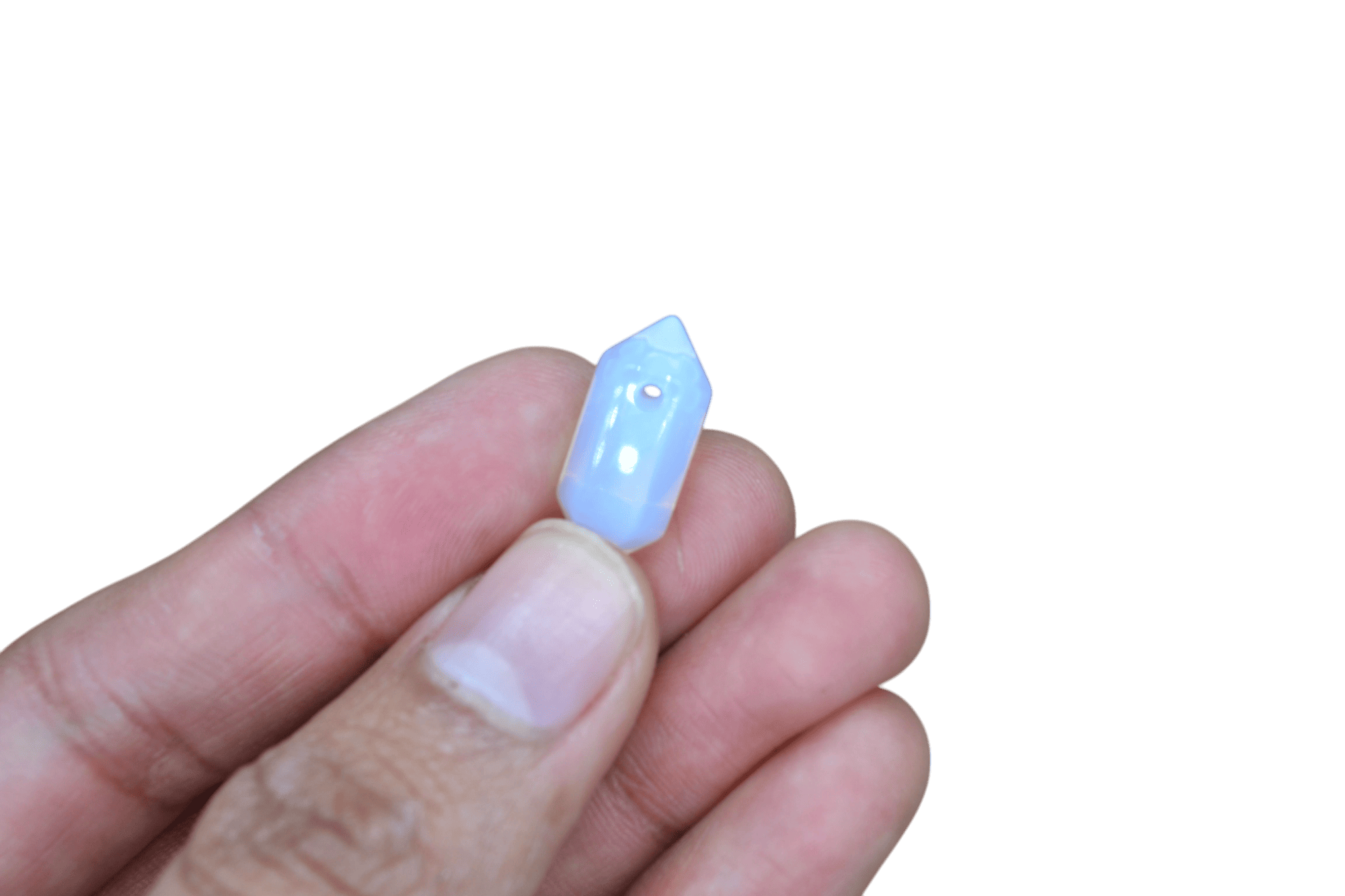 Dije de doble punta mini de piedra luna (opalita) con perforación - Imagen 2