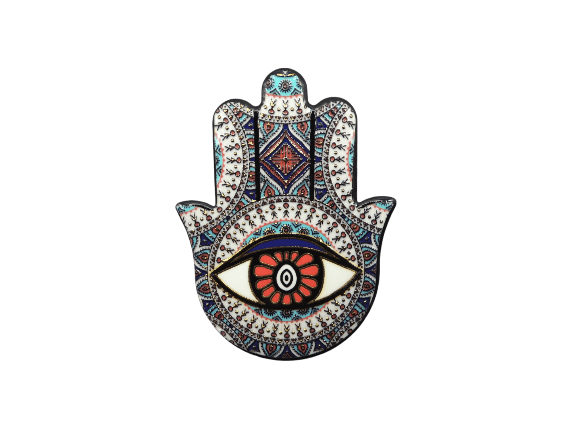 Mano de Fátima de cerámica con imán | Dorado | Mod 2 | 6 cm x 8cm