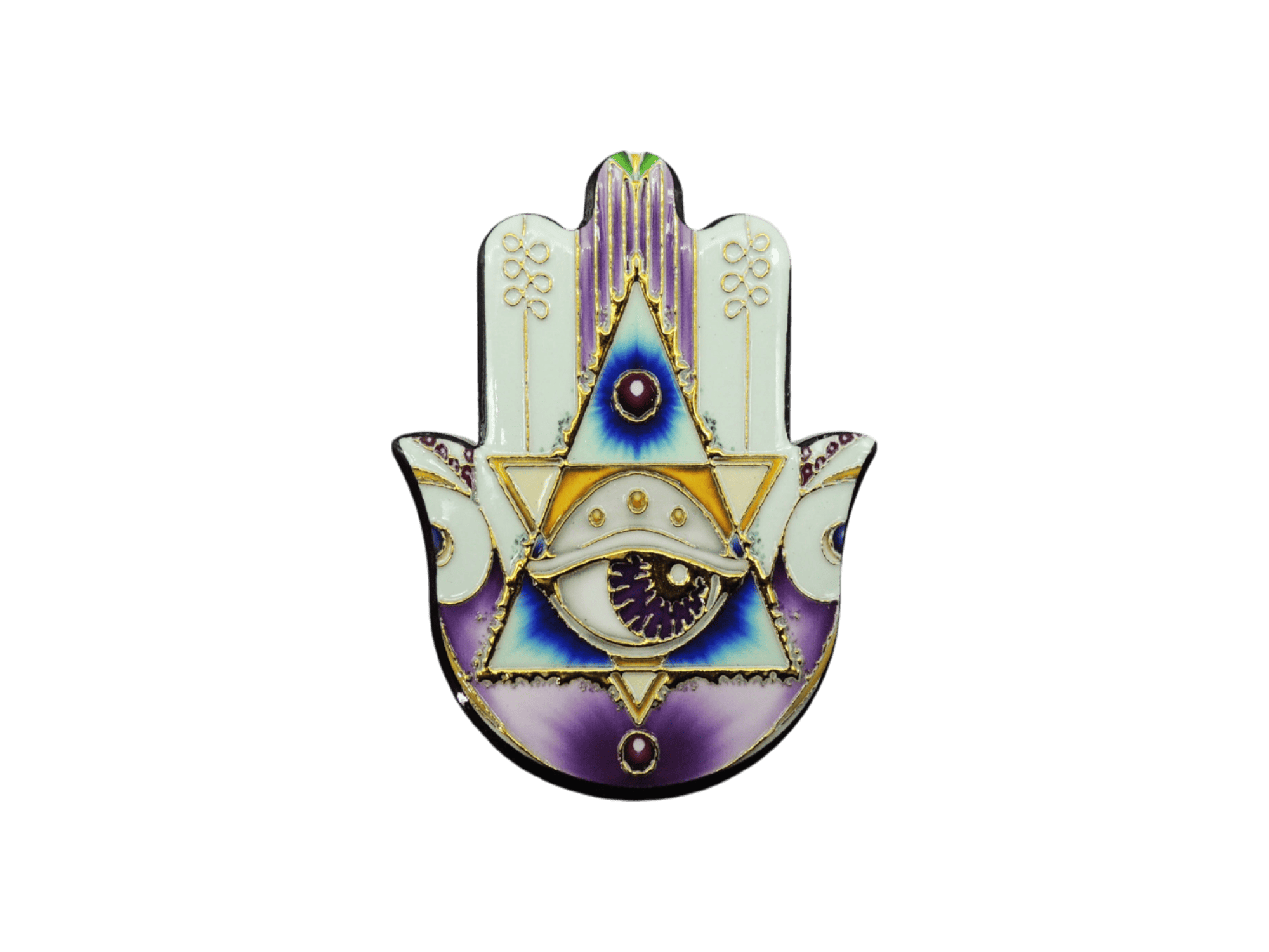Mano de Fátima de cerámica con imán | Dorado | Mod 3 | 6 cm x 8cm