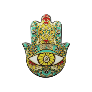 Mano de Fátima de cerámica con imán | Dorado | Mod 7 | 6 cm x 8cm
