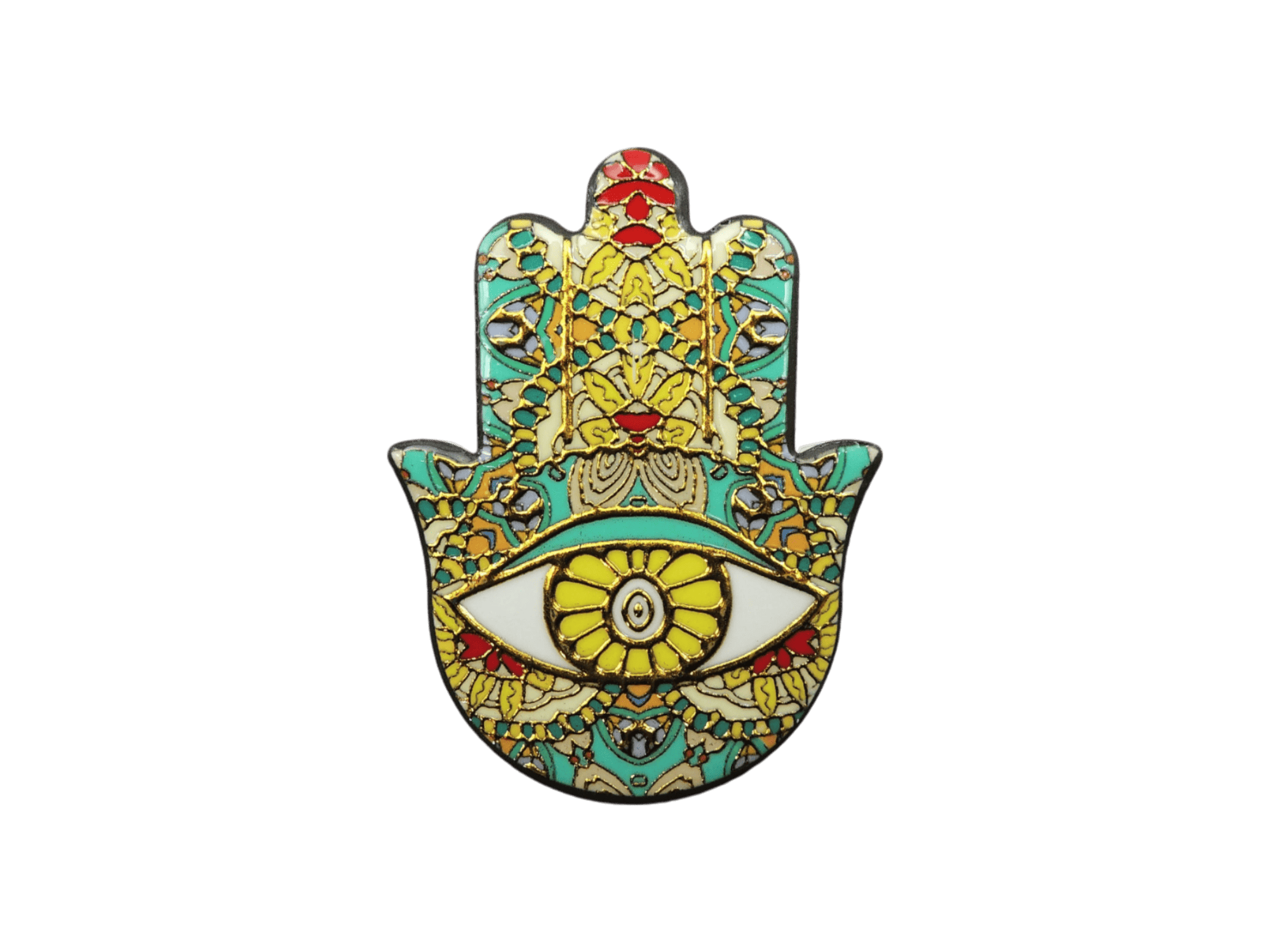 Mano de Fátima de cerámica con imán | Dorado | Mod 7 | 6 cm x 8cm