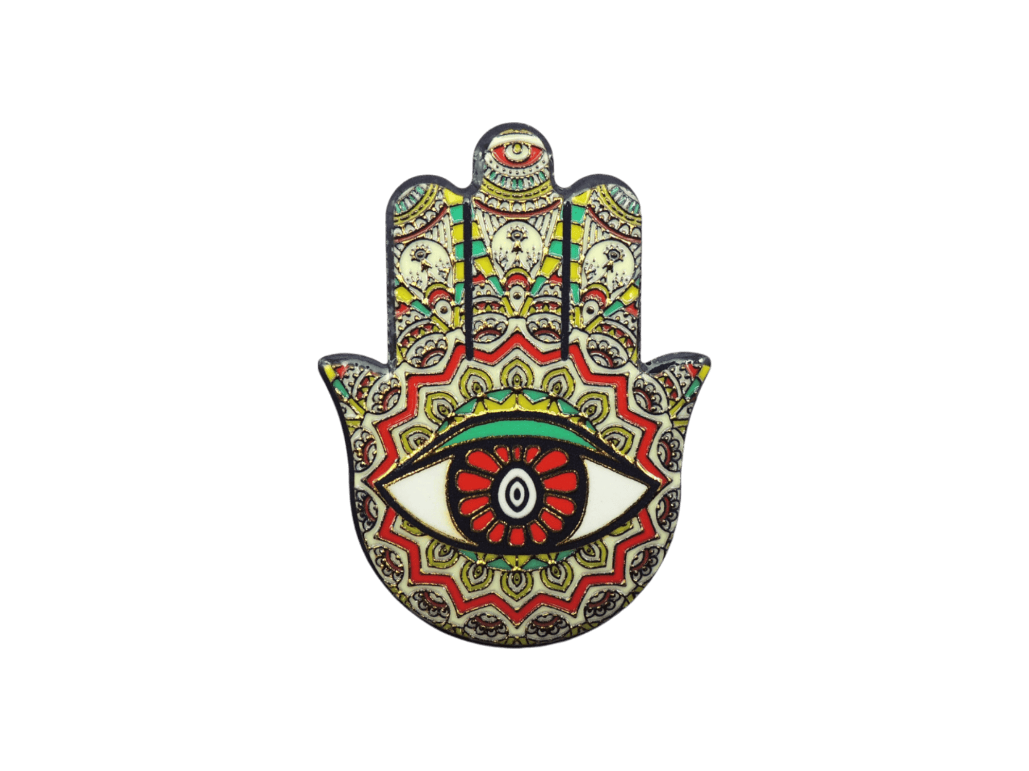 Mano de Fátima de cerámica con imán | Dorado | Mod 8 | 6 cm x 8cm