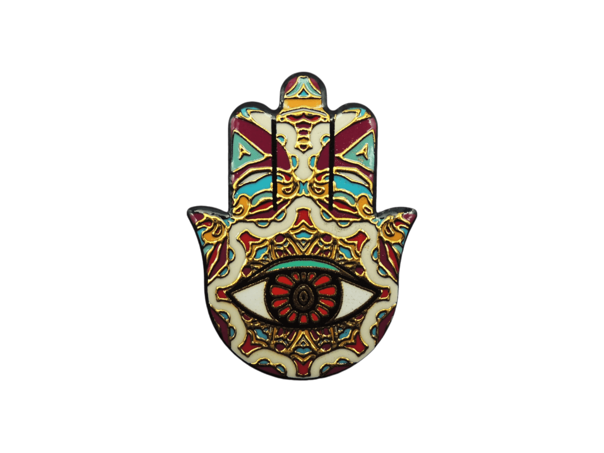 Mano de Fátima de cerámica con imán | Dorado | Mod 10 | 6 cm x 8cm