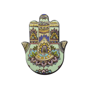 Mano de Fátima de cerámica con imán | Dorado | Mod 15 | 6 cm x 8cm
