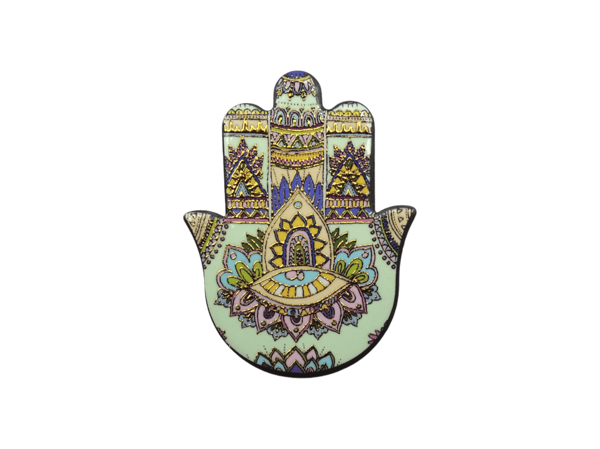 Mano de Fátima de cerámica con imán | Dorado | Mod 15 | 6 cm x 8cm