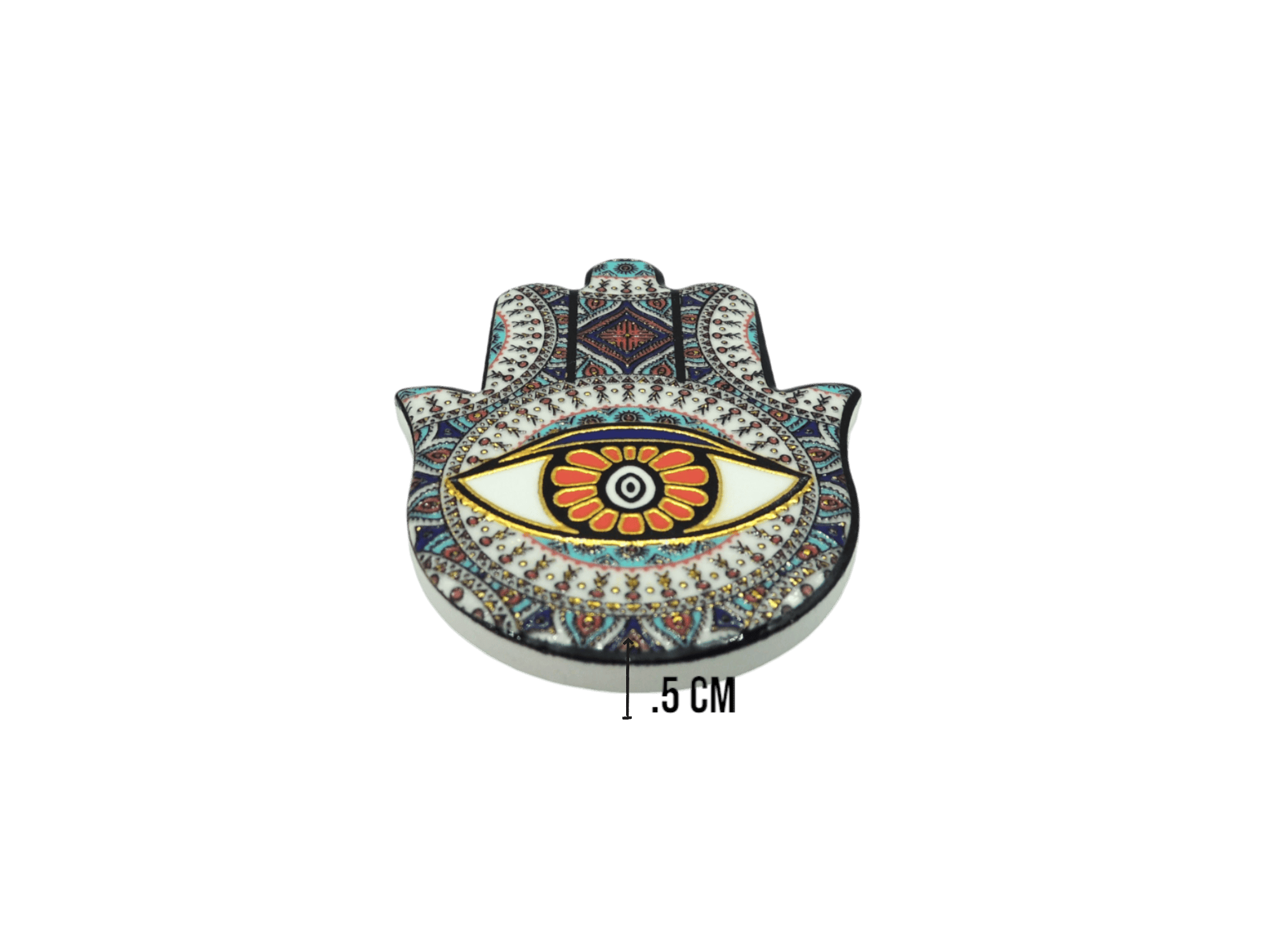 Mano de Fátima de cerámica con imán | Dorado | Mod 2 | 6 cm x 8cm - Imagen 3