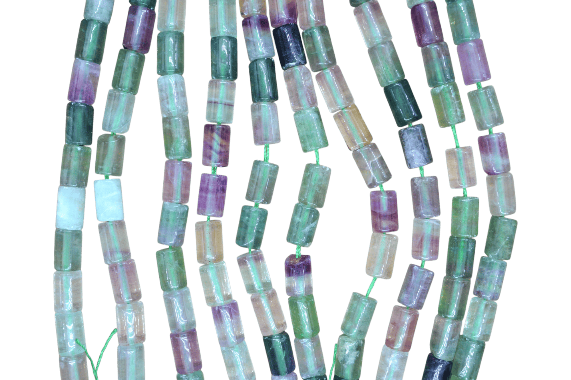 Tira de piedra fluorita en forma de tubo de 8mm x 12mm