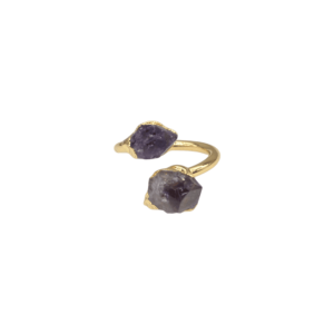 Anillo ajustable de latón con cuarzo amatista