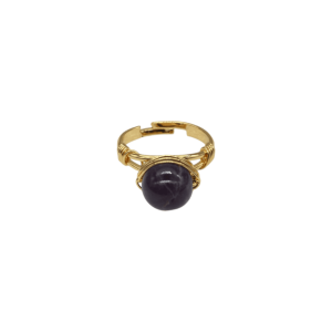 Anillo ajustable de latón con cuarzo amatista en forma de esfera