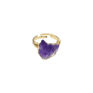 Anillo ajustable de latón con cuarzo amatista en bruto