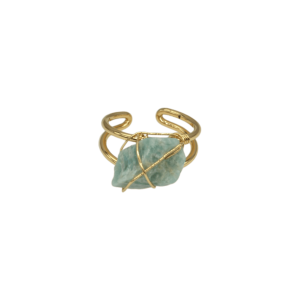 Anillo ajustable de latón con piedra amazonita en bruto