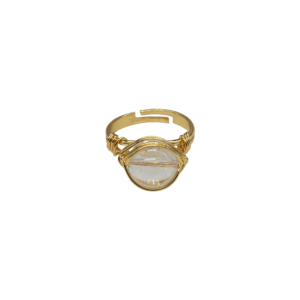 Anillo ajustable de latón con cuarzo cristal en forma de esfera