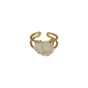 Anillo ajustable de latón con cuarzo cristal en bruto
