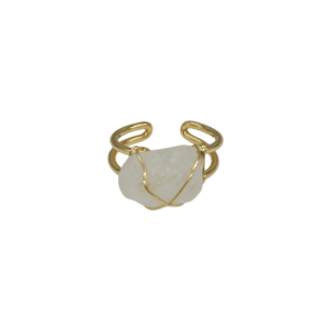 Anillo ajustable de latón con cuarzo rosa en bruto
