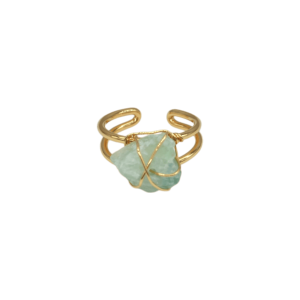 Anillo ajustable de latón con piedra fluorita en bruto