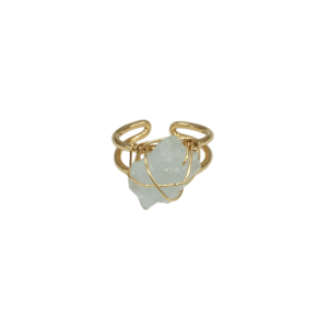 Anillo ajustable de latón con piedra luna (opalita) en bruto