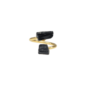 Anillo ajustable de latón con piedra turmalina negra