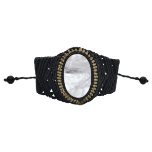 Brazalete ajustable de cuarzo blanco tejido artesanalmente con hilo encerado