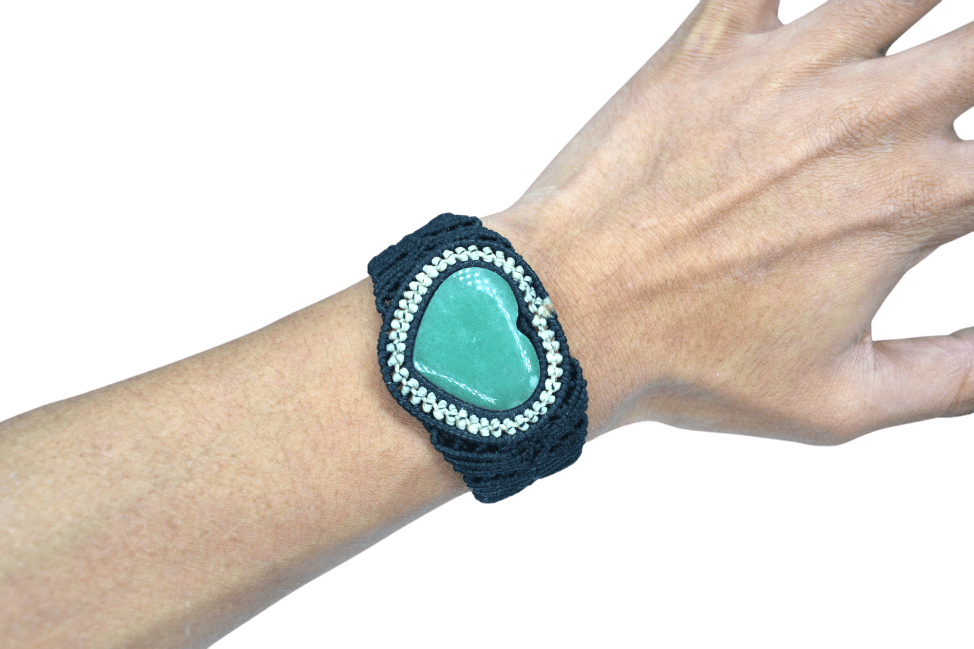 Brazalete ajustable de cuarzo verde tejido artesanalmente con hilo encerado - Imagen 2