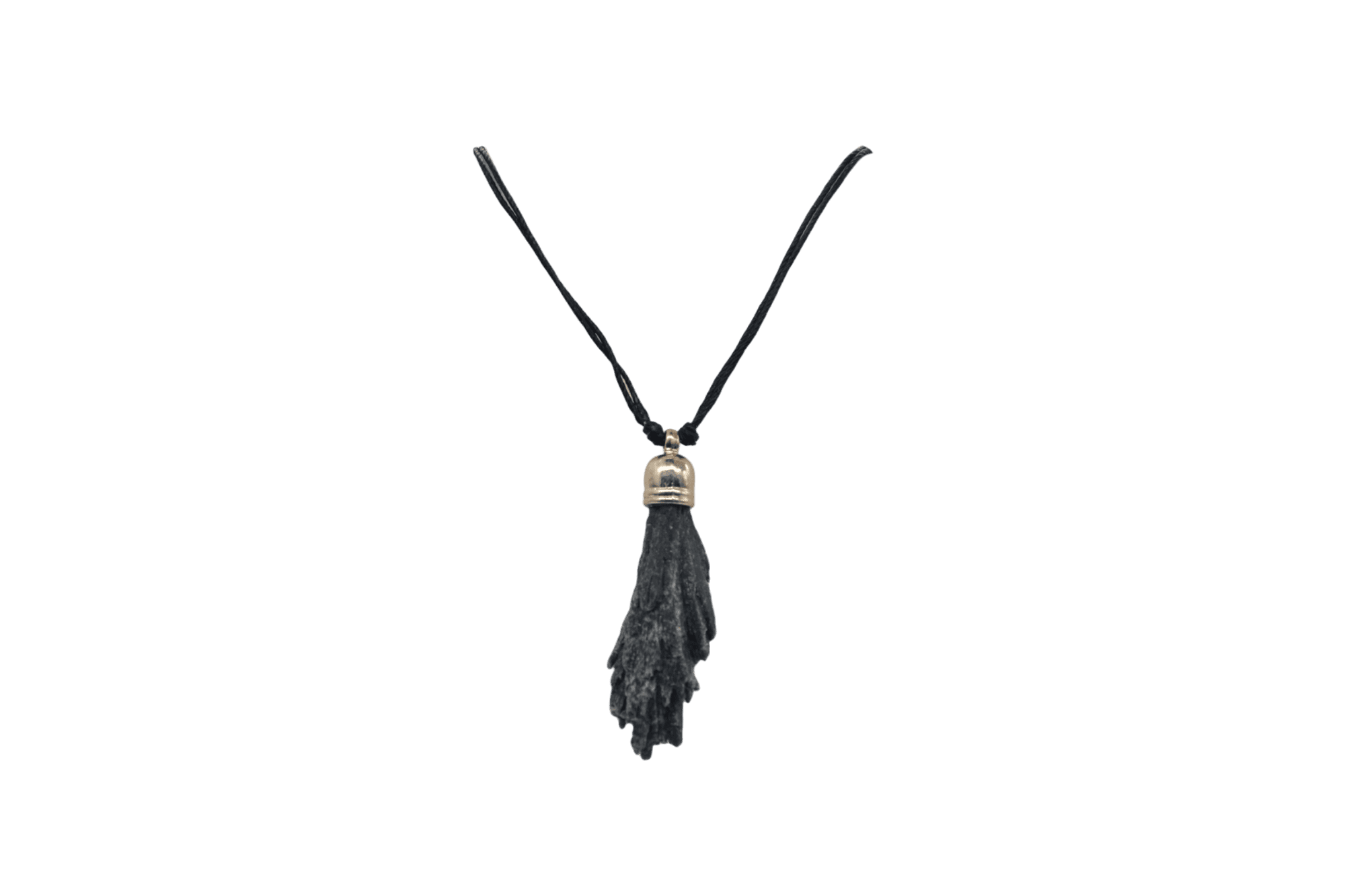 Collar de piedra cianita negra con capuchón dorado de 9mm