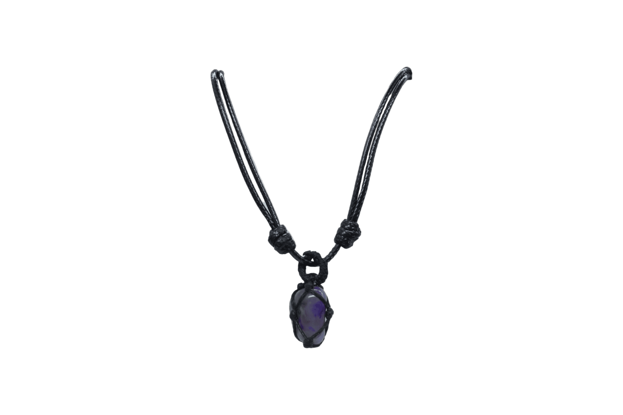 Collar con dije de piedra ágata morada tejido con hilo encerado