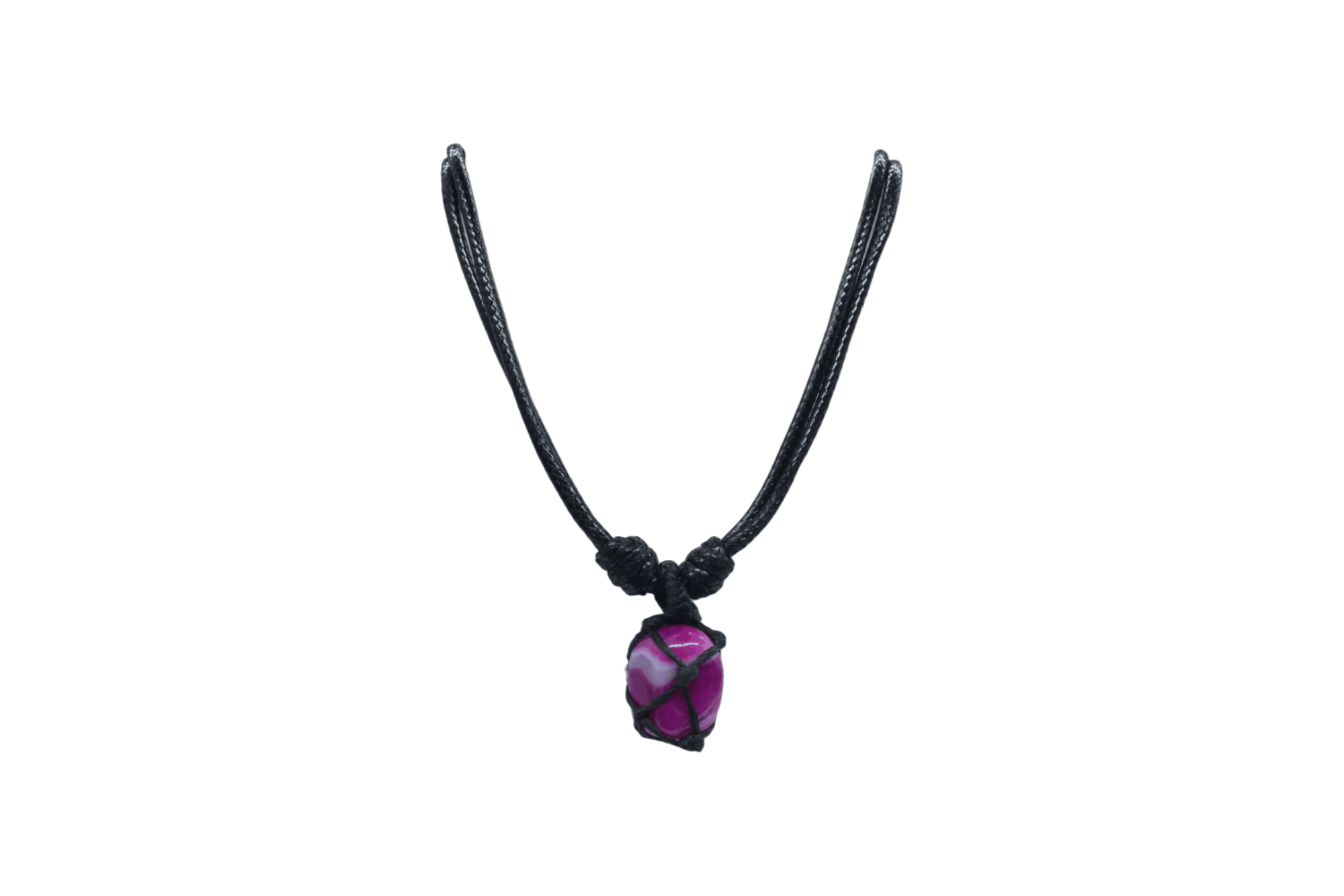 Collar con dije de piedra ágata rosa tejido con hilo encerado