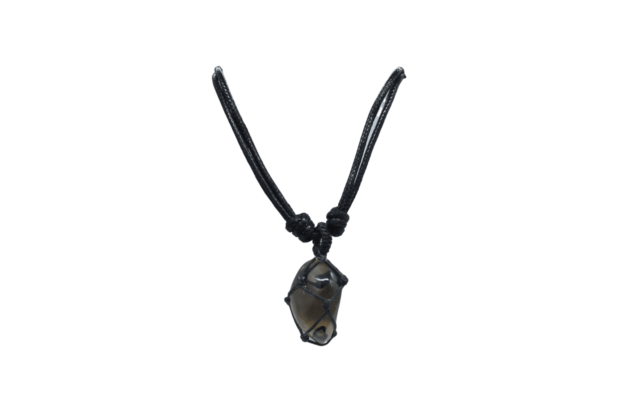 Collar de cuarzo ahumado tejido con hilo encerado