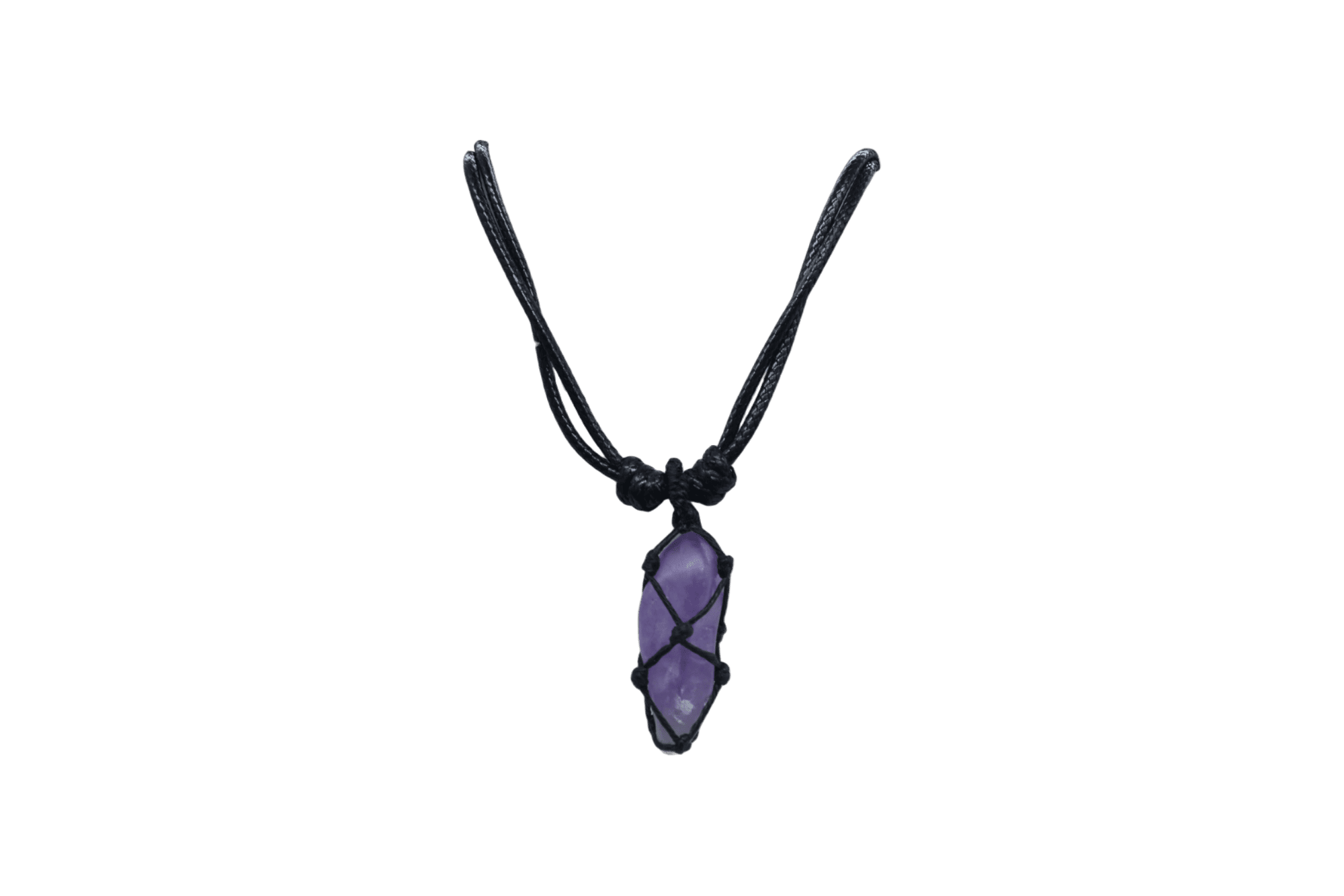 Collar con dije de cuarzo amatista tejido con hilo encerado