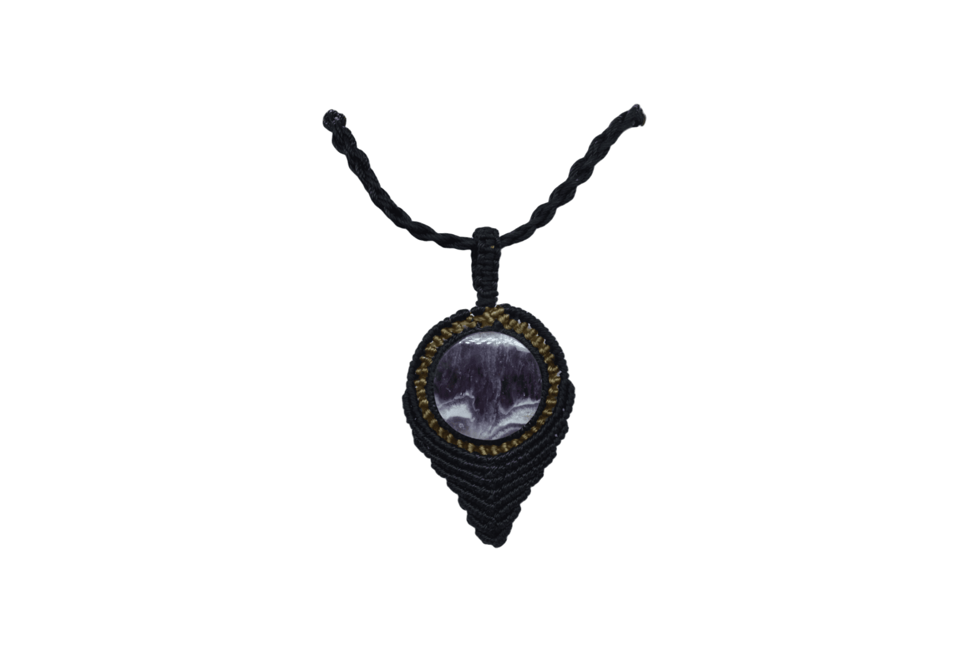Collar ajustable de cuarzo amatista tejido artesanalmente con hilo encerado
