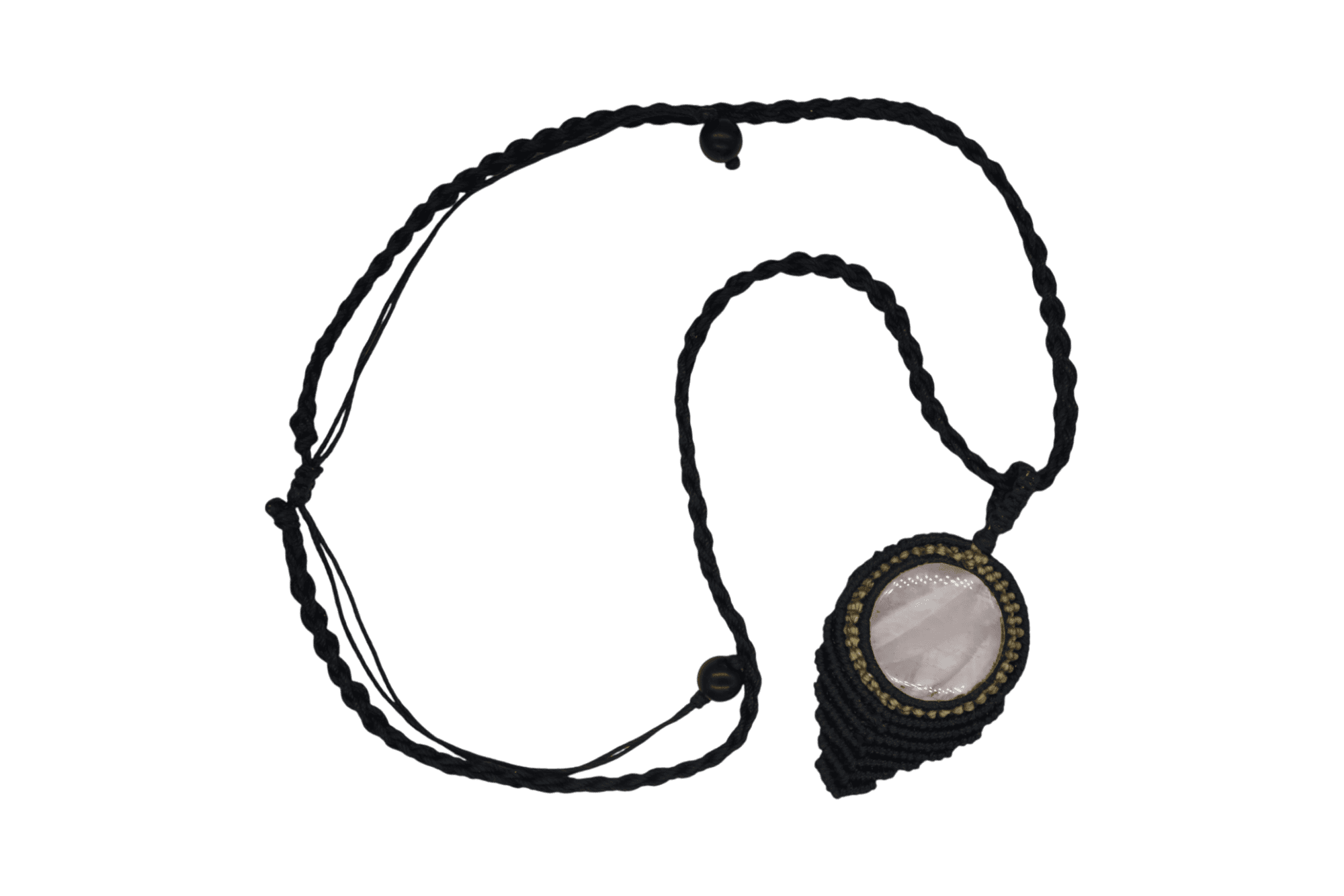 Collar ajustable de cuarzo rosa tejido artesanalmente con hilo encerado - Imagen 2