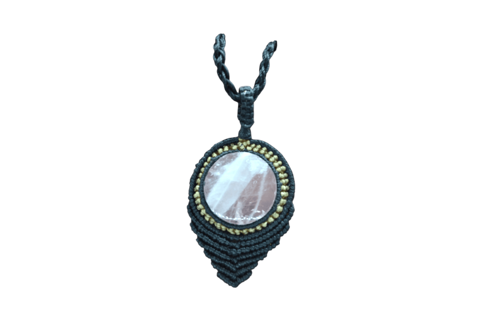 Collar ajustable de cuarzo rosa tejido artesanalmente con hilo encerado - Imagen 3
