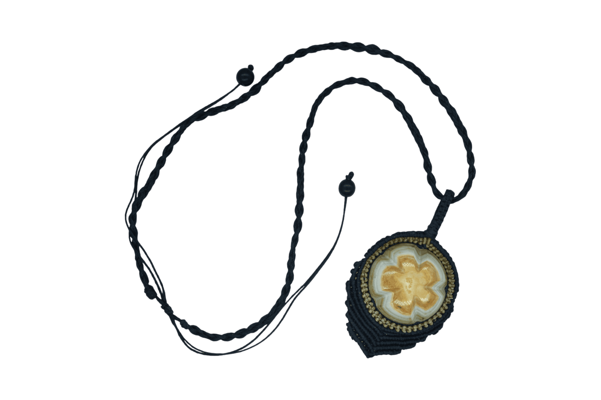 Collar ajustable de piedra jaspe madera tejido artesanalmente con hilo encerado - Imagen 2