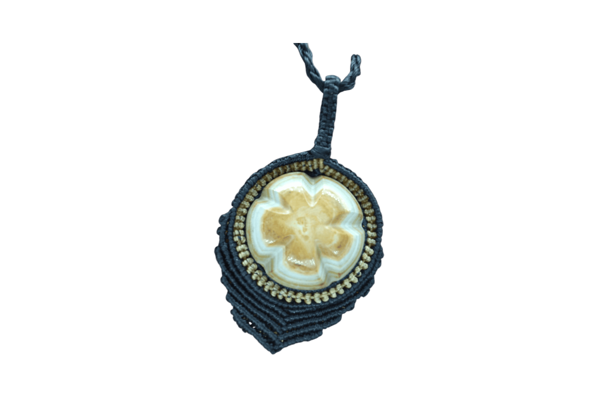 Collar ajustable de piedra jaspe madera tejido artesanalmente con hilo encerado - Imagen 3