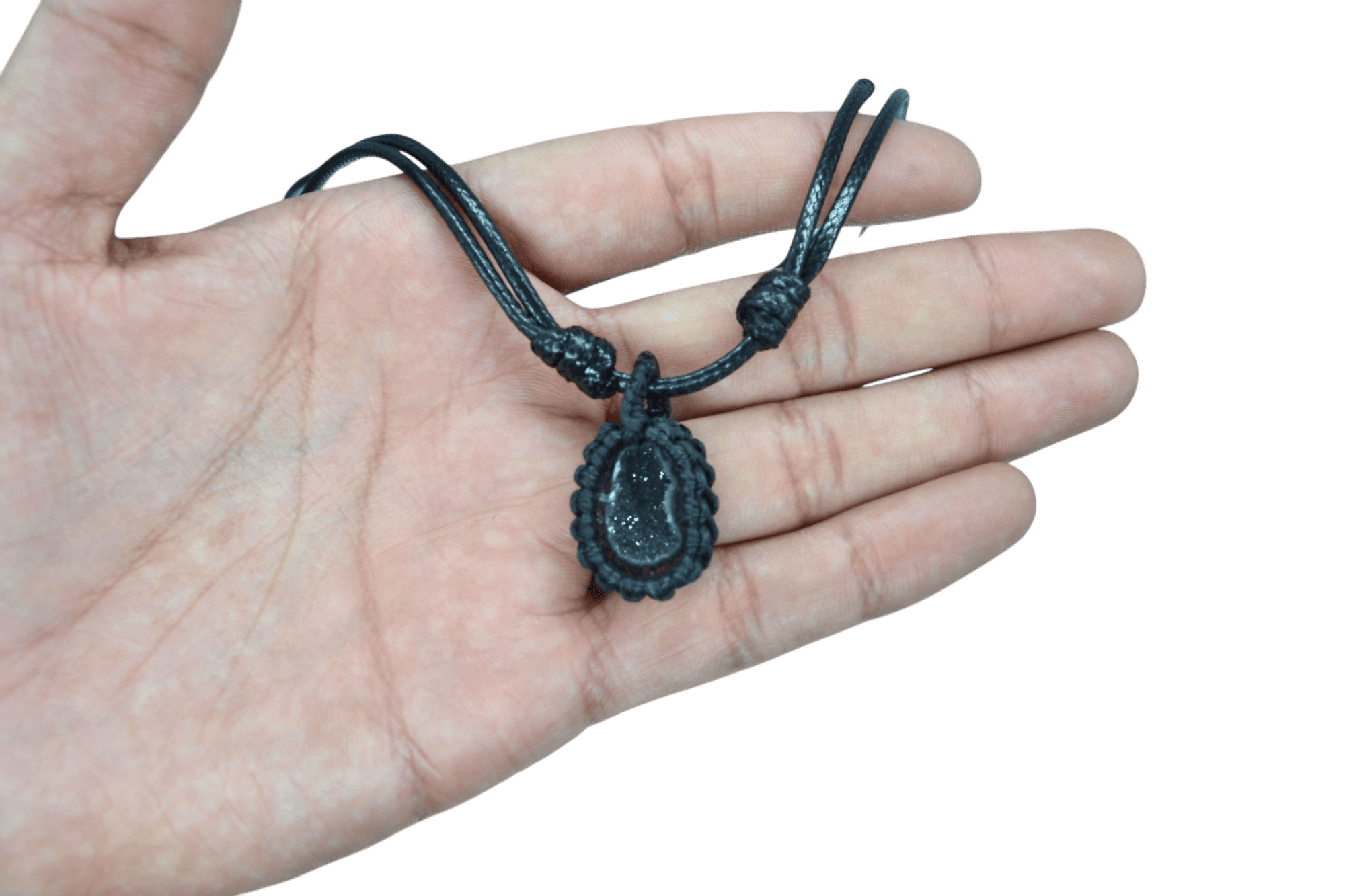 Collar de mini geoda de ágata tejido con hilo encerado - Imagen 3