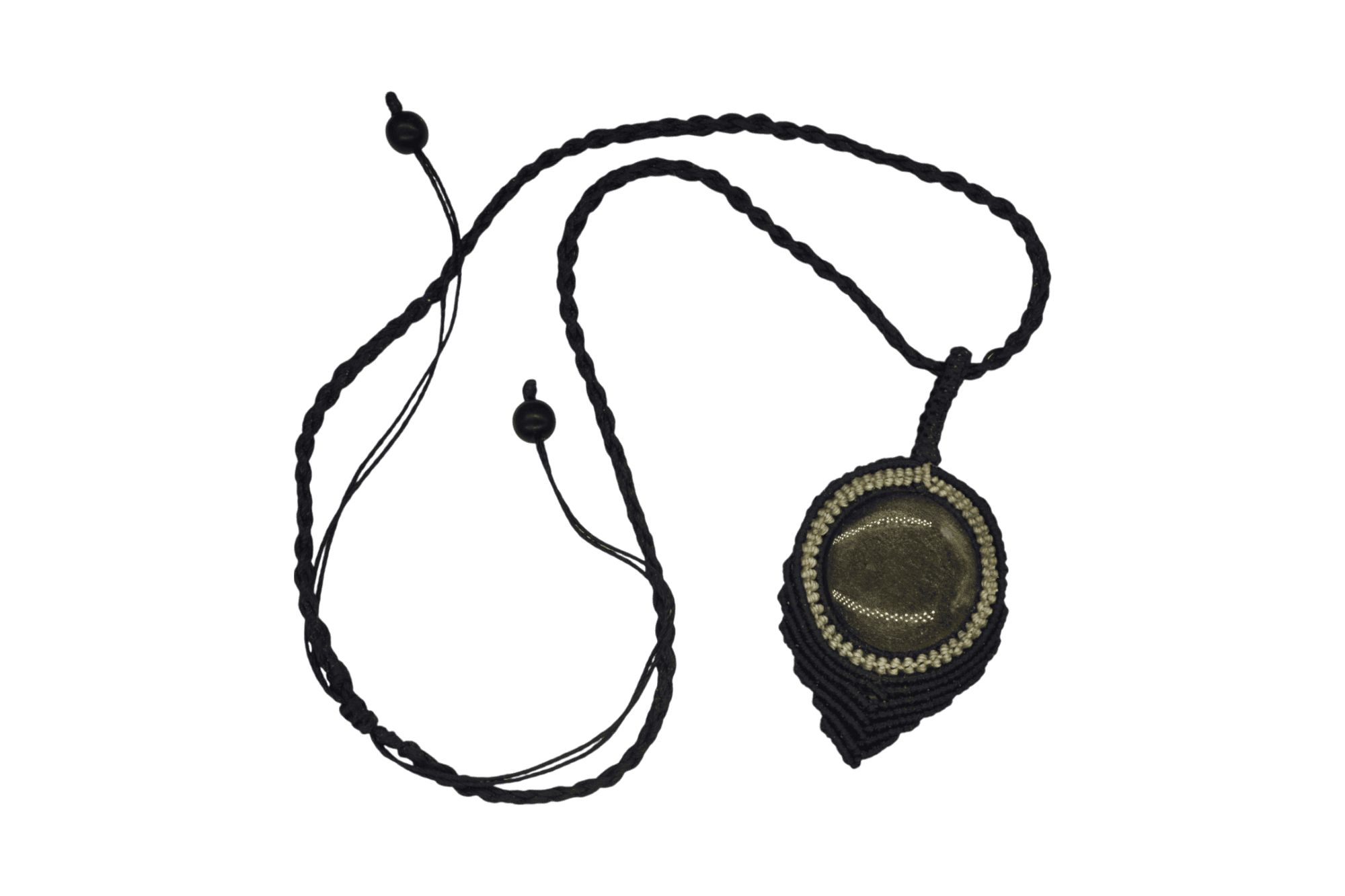 Collar ajustable de piedra obsidiana dorada tejido artesanalmente con hilo encerado - Imagen 2