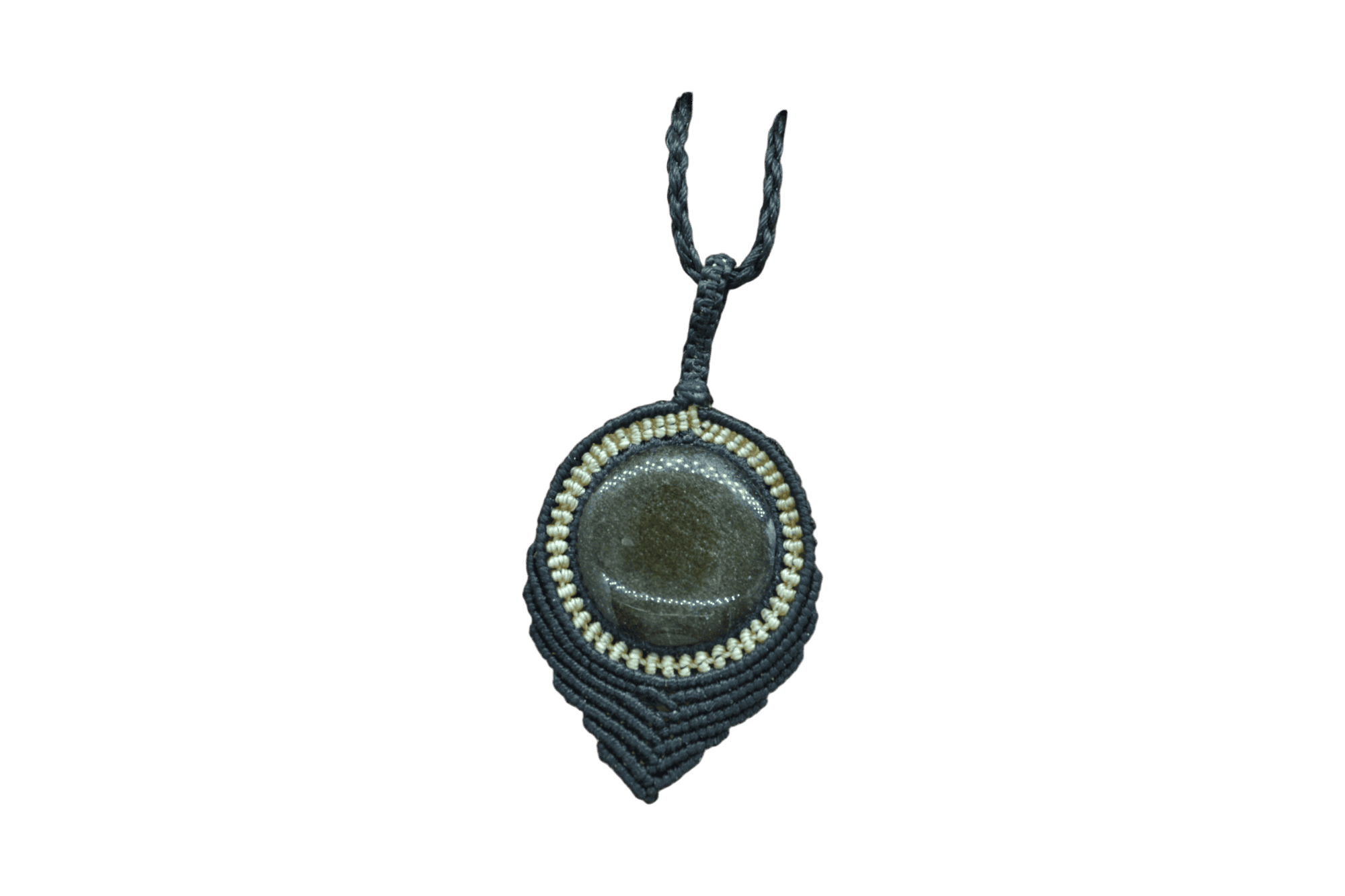 Collar ajustable de piedra obsidiana dorada tejido artesanalmente con hilo encerado - Imagen 3