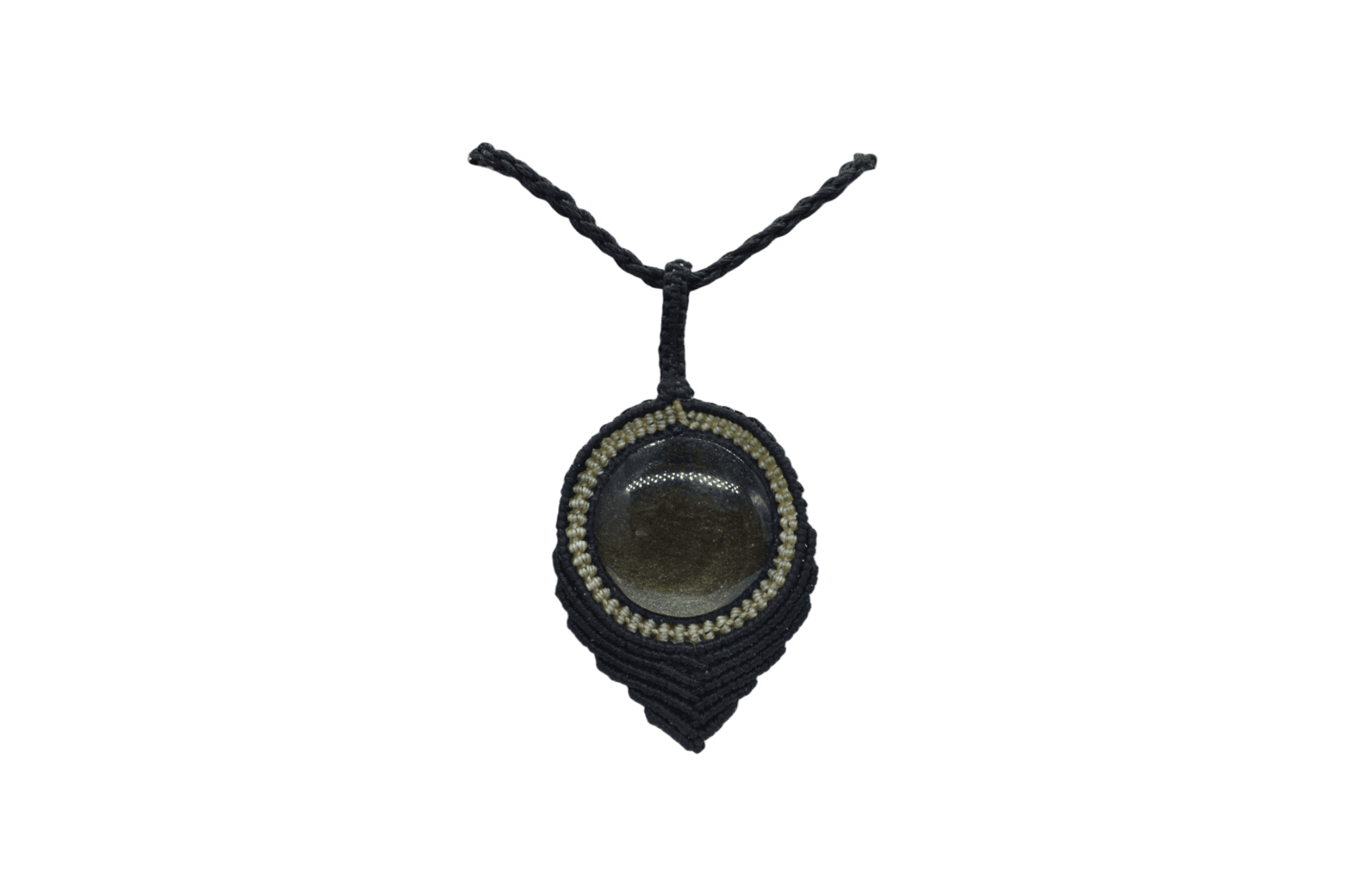 Collar ajustable de piedra obsidiana dorada tejido artesanalmente con hilo encerado