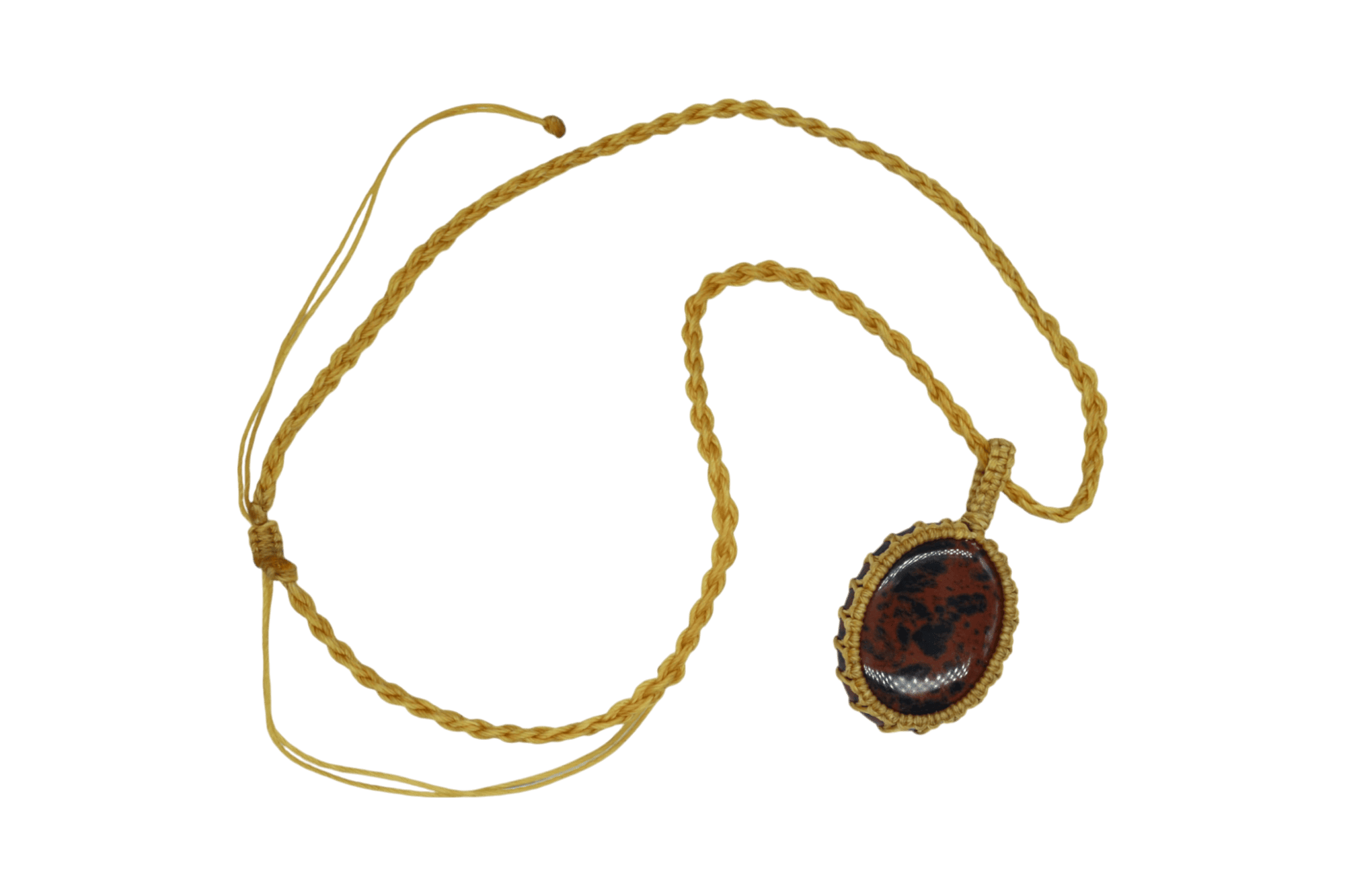 Collar ajustable de piedra obsidiana marrón tejido artesanalmente con hilo encerado - Imagen 2